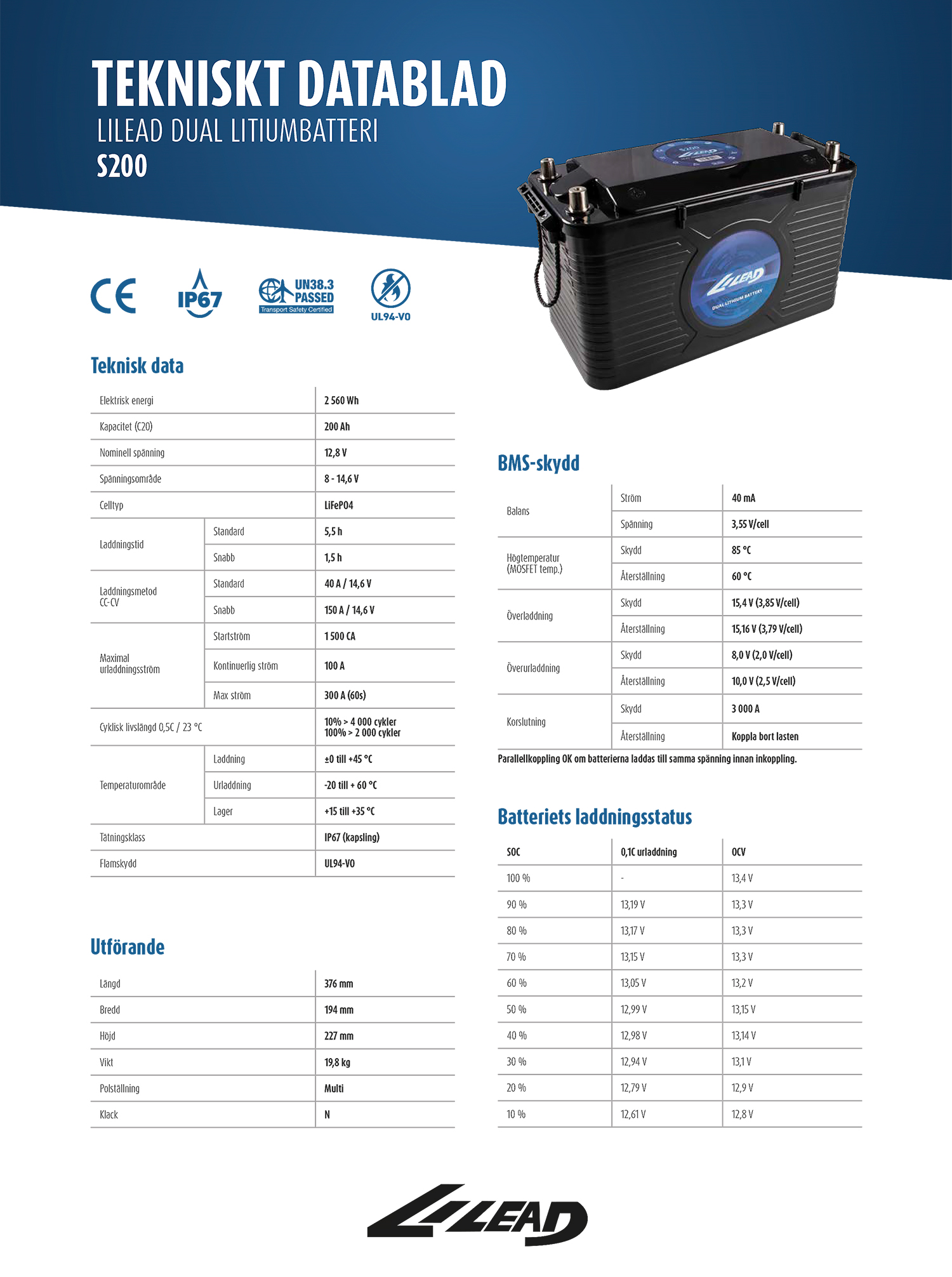 LILEAD LITIUMBATTERI 200AH DUAL